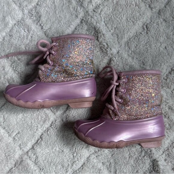 Adrienne Vittadini | Gavin-04T Pink Glitter rainboots | Size 8 - Picture 4 of 10